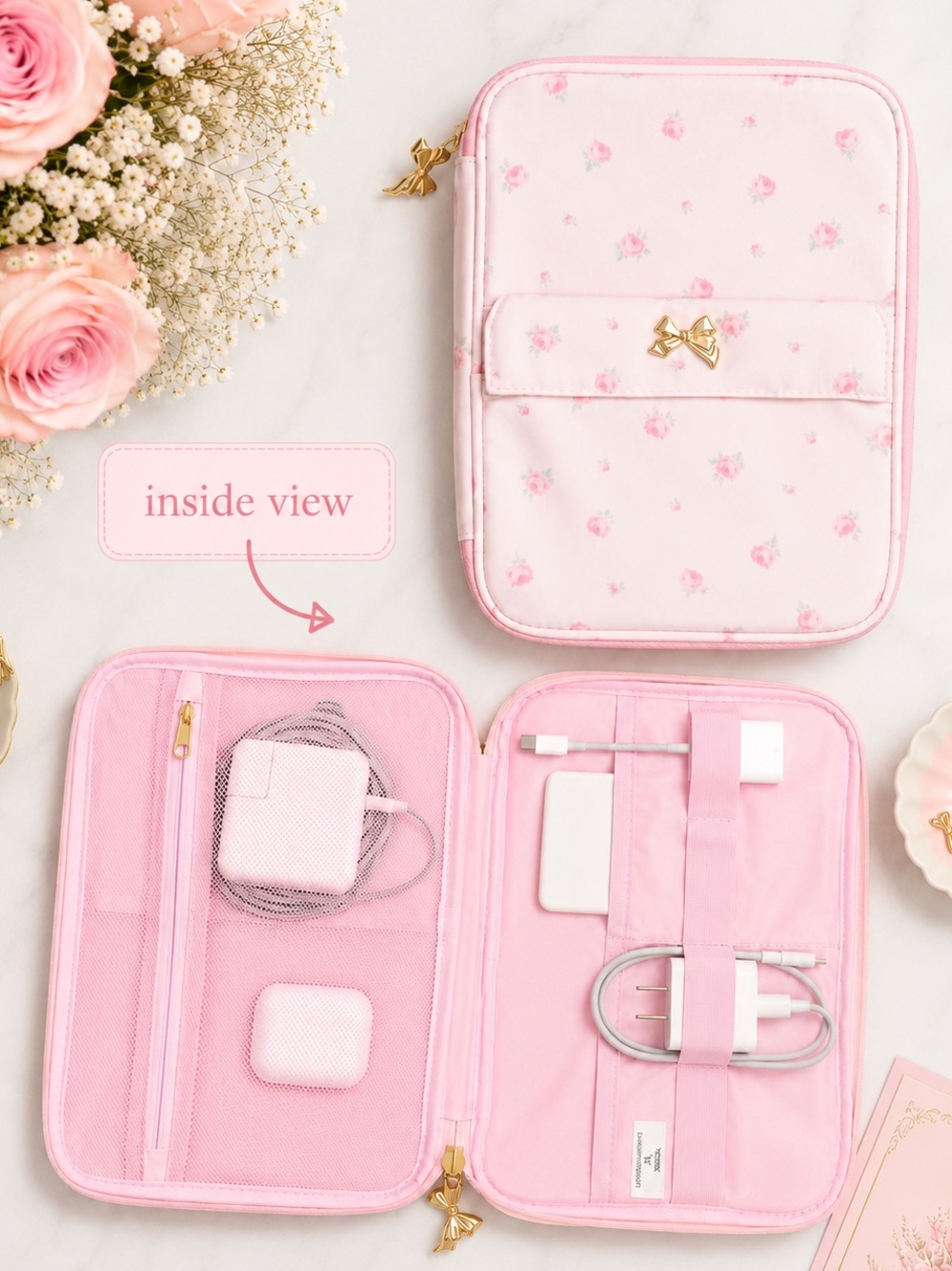 LoveShackFancy pink pouch Blooming Heirloom Ditsy Tech Organizer